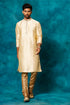 VASTRAMAY Men's Beige jacquard Kurta With Pant Set